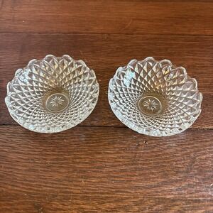 Pair of Vintage Cut Crystal Bowls Made In Italy  Unique Diamond & Floral Pattern